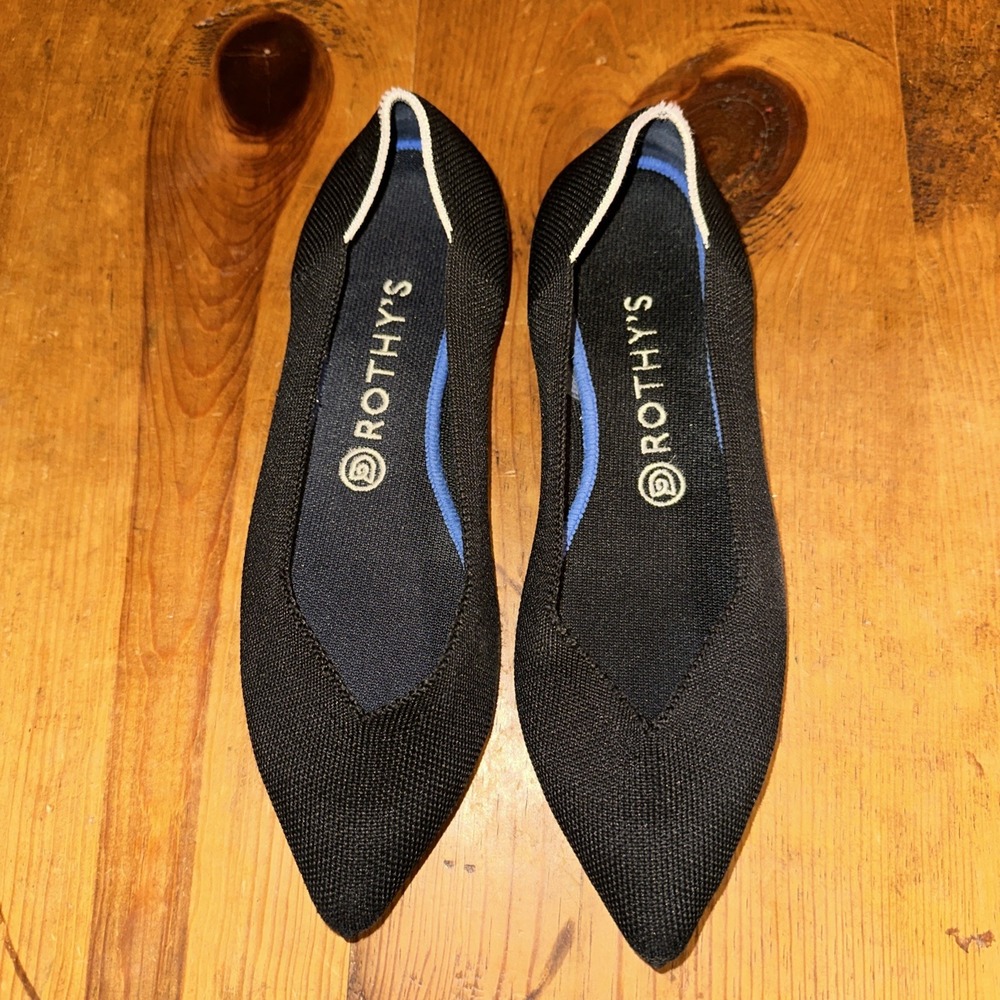 Rothy's Black The Point Ballet Flats Knit Women 9 Comfort Slip On Shoes Career